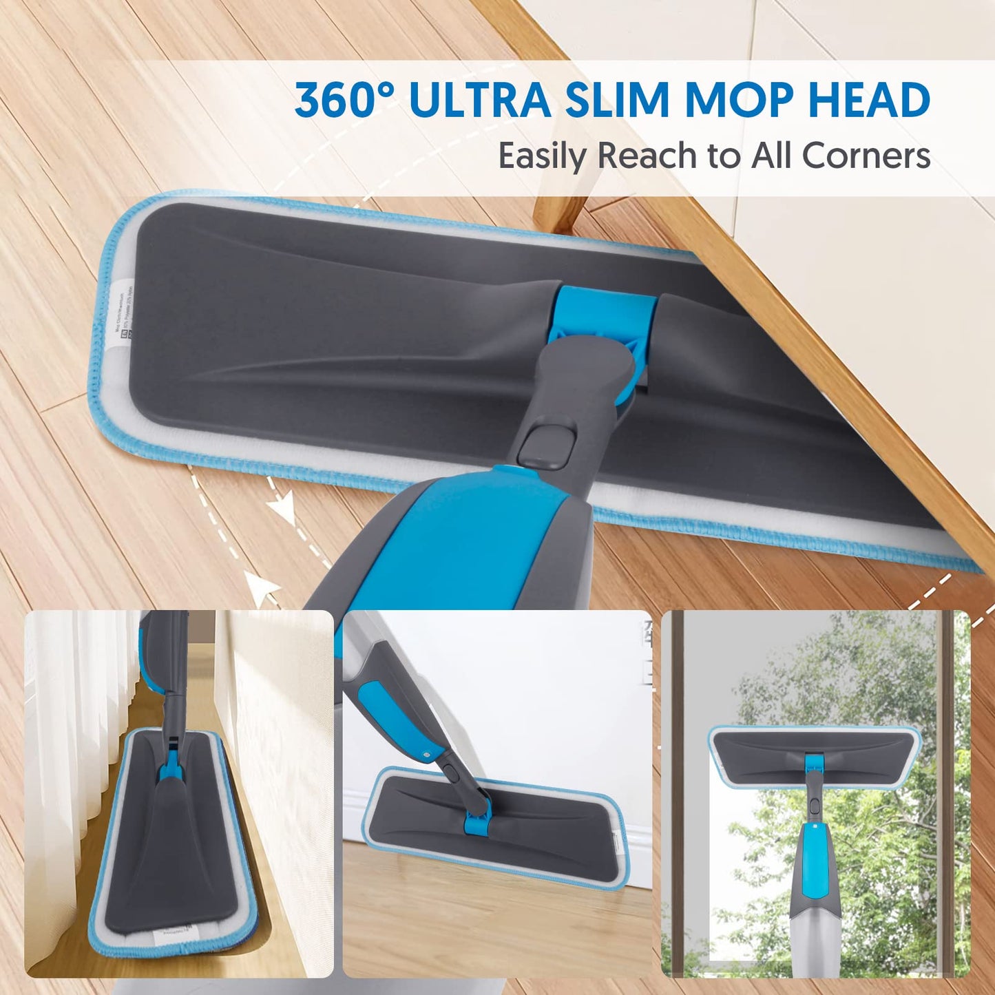 Spray Mops for Cleaning Floors - BPAWA Microfibre Floor Mop Flat Dry Wet Mop for Hard Wood Laminate Vinyl Tile Wooden Floor Cleaning, Dust Mop with 2Pcs 550ML Spray Bottle and 4 Reusable Washable Pads Spray Mop with 4 Pads