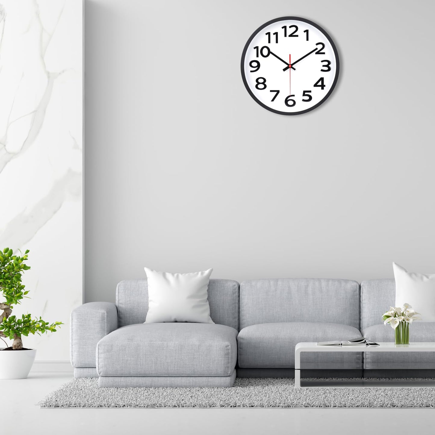 Wall Clock Silent Non-ticking 12 Inch/30CM Modern Wall Clocks Decorative Quality Analog Quartz Clock Great for Kitchen Living Room Bedroom Office School Home Decor,3D Numbers Easy to Read,Black Black