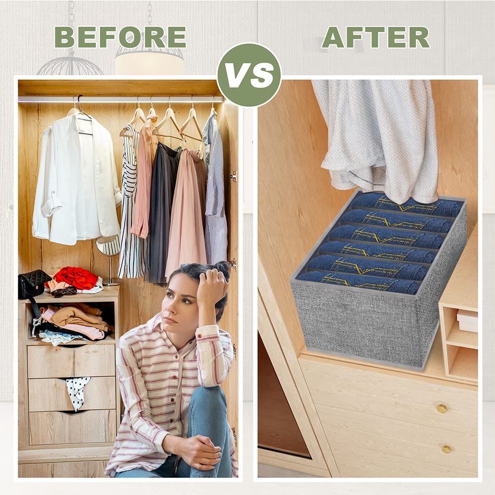 WANGIRL Extra Large Wardrobe Storage Organiser for Jeans, Foldable Rigid PE Wardrobe Clothes Organiser Solution for Jumpers, Sweaters, Trousers, Pants, Closet Clothes Storage (3 pcs, 40 * 30 * 25cm) Gray-3 Pcs（40*30*25cm）