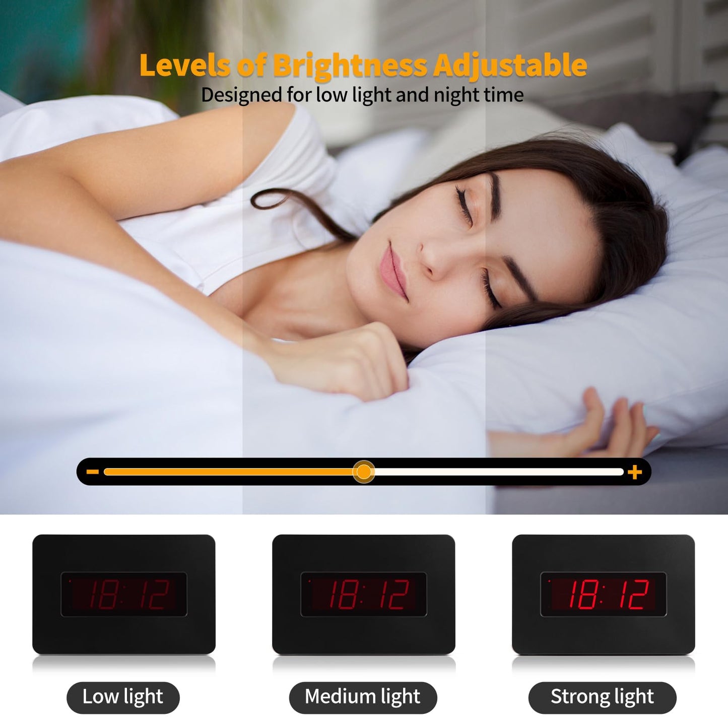 Timegyro Digital Wall Clock Battery Operated with LED Display, Wall Clock with Backlight, Table-top, Alarm, Brightness Adjustable,12/24Hr Black