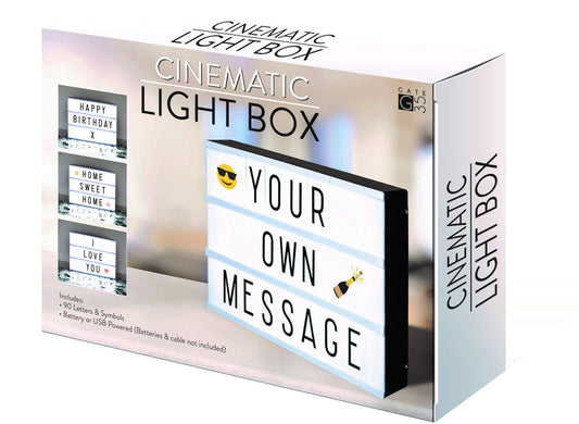 A4 Cinematic Light Box Sign - 105 Letters and Colour Emojis - USB or Battery Operated - USB Cable Included - Vintage Cinema LED Sign