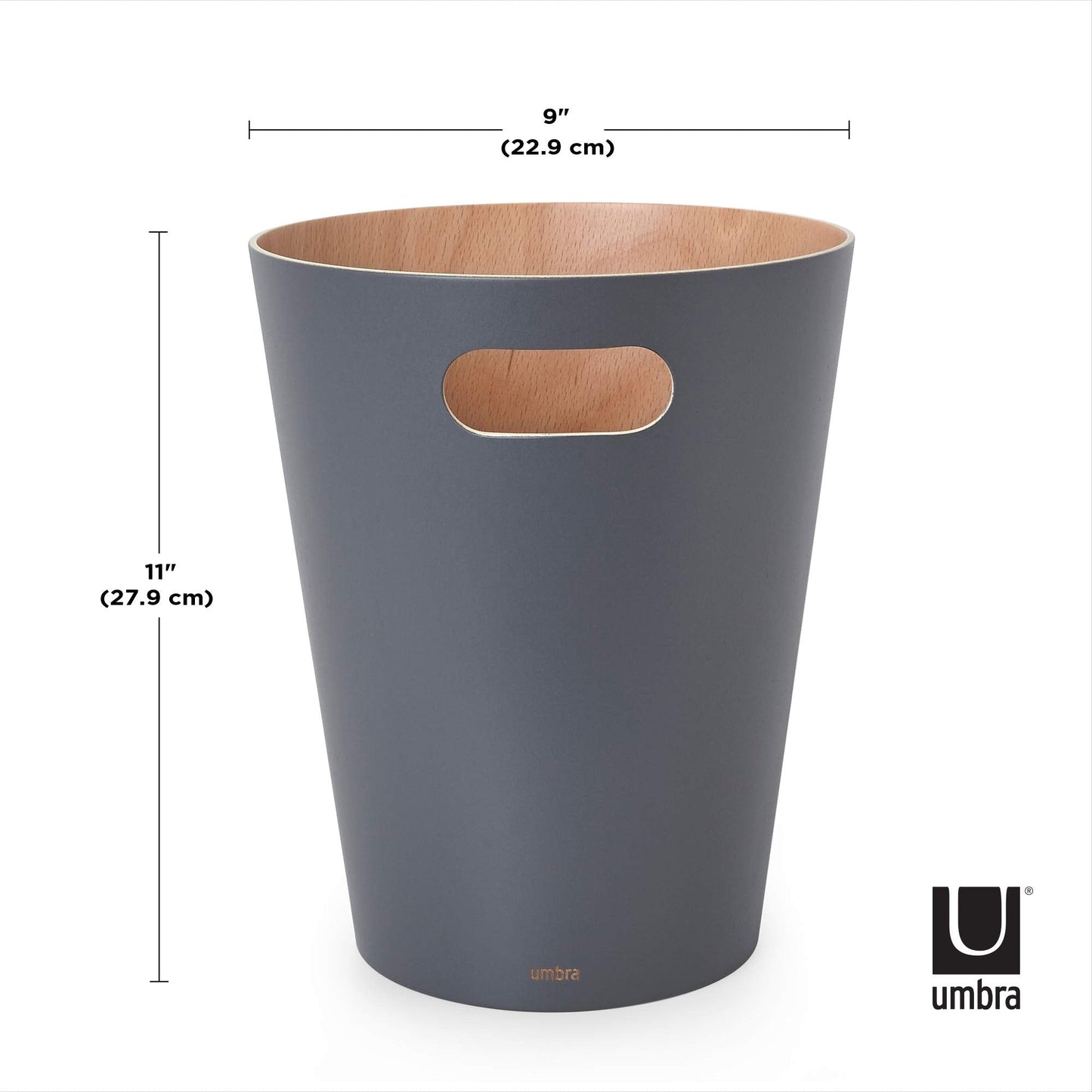 Umbra Woodrow 2 Gallon Modern Wooden Trash Can, Wastebasket, Garbage Can or Recycling Bin for Home or Office, Natural/Charcoal