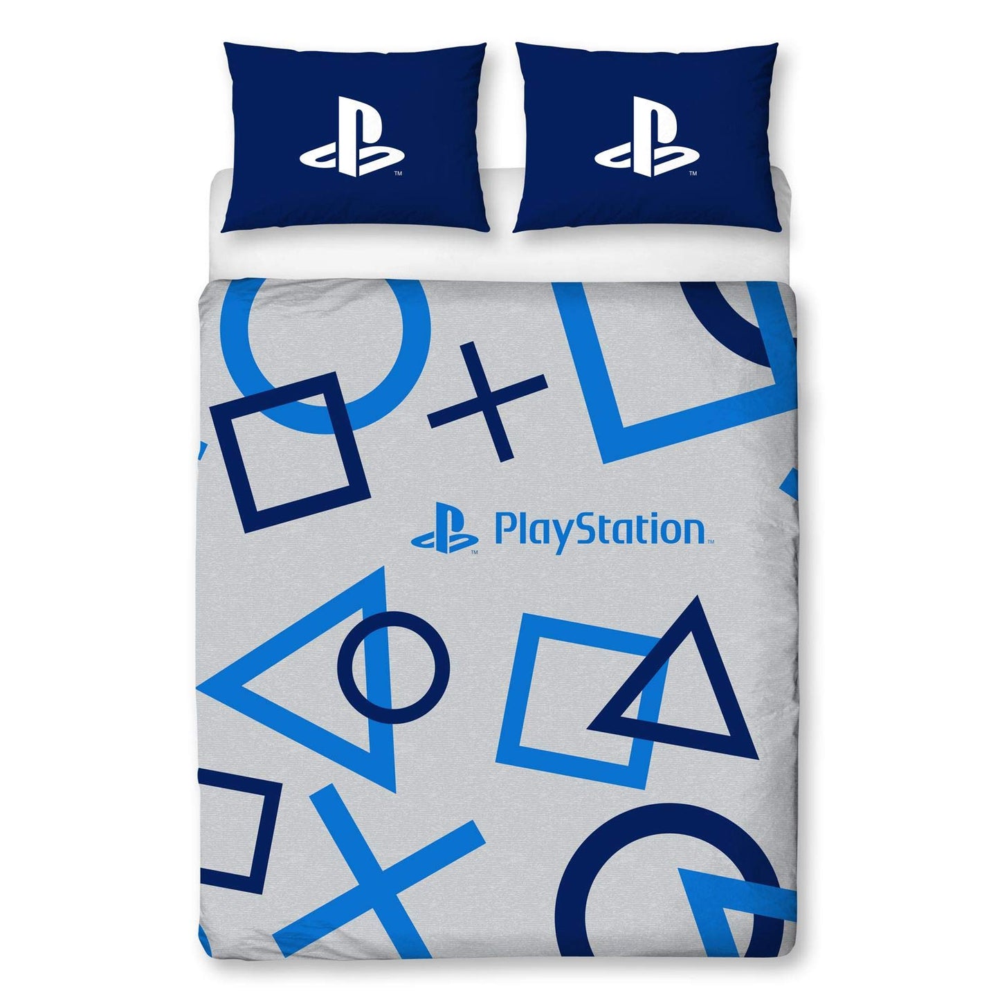 Character World PlayStation Blue Double Duvet Cover Officially Licensed Sony Reversible Two Sided Gaming Bedding Design with Matching Pillowcase, Polycotton, Blue, PYSBLEDD001UK2 Multicolor