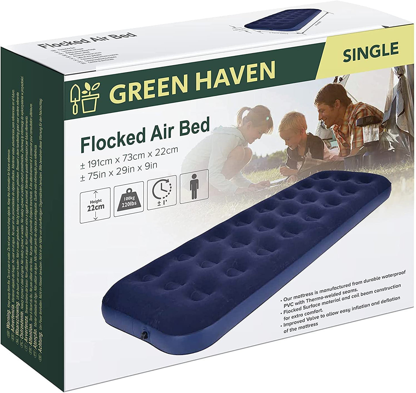 Green Haven Single Blow up Camping bed |Waterproof Single Airbed Inflatable Mattress | Single Air Beds for Adults & Kids |Quick Inflatable Camping Mattress | Premium Camping Mattress Single Air Bed