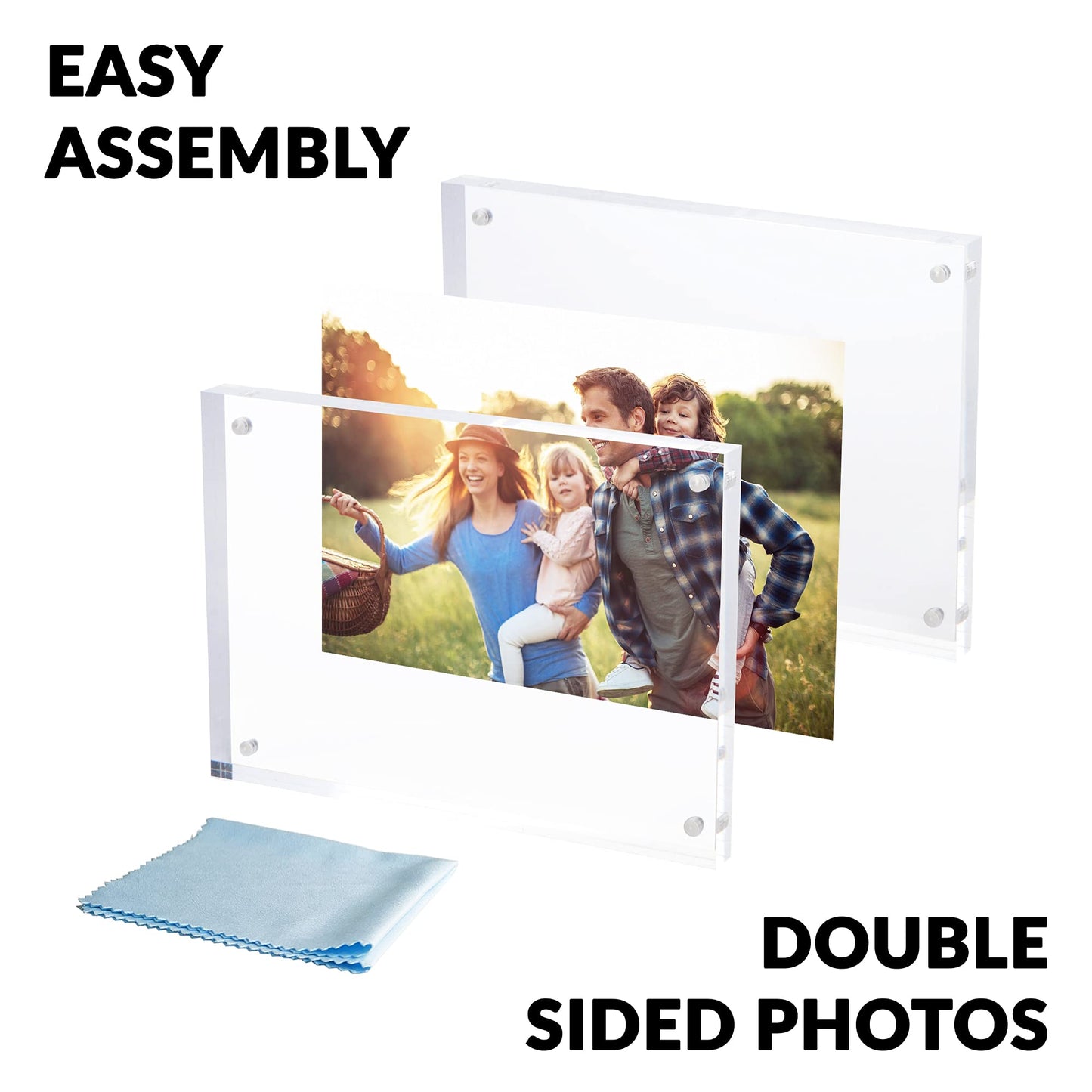 SimbaLux Magnetic Acrylic Picture Photo Frame 5x7 inches (3 Pack), Clear Glass Like, Double Sided Frameless Desktop Floating Display, Free Standing, Easy to Change 5" x 7" 3-Pack