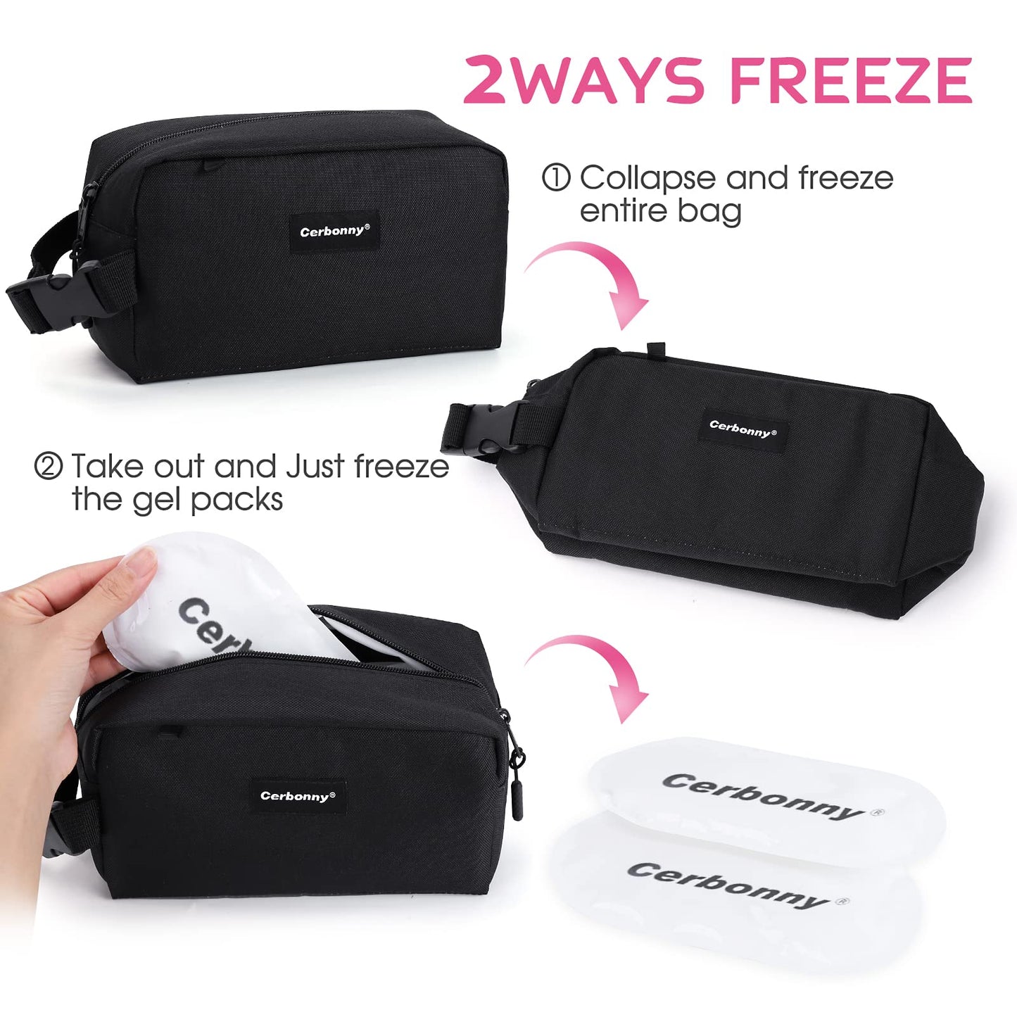 Freezable Lunch Bag,Freezable Snack Bag,Mini Cooler Bag for Travel/Work/School,Small Insulated Bag,Small Cooler Lunch Box with Ice Packs,Insulated Snack Bag,Freezable Snack Box with Handle Buckle Schwarz-k