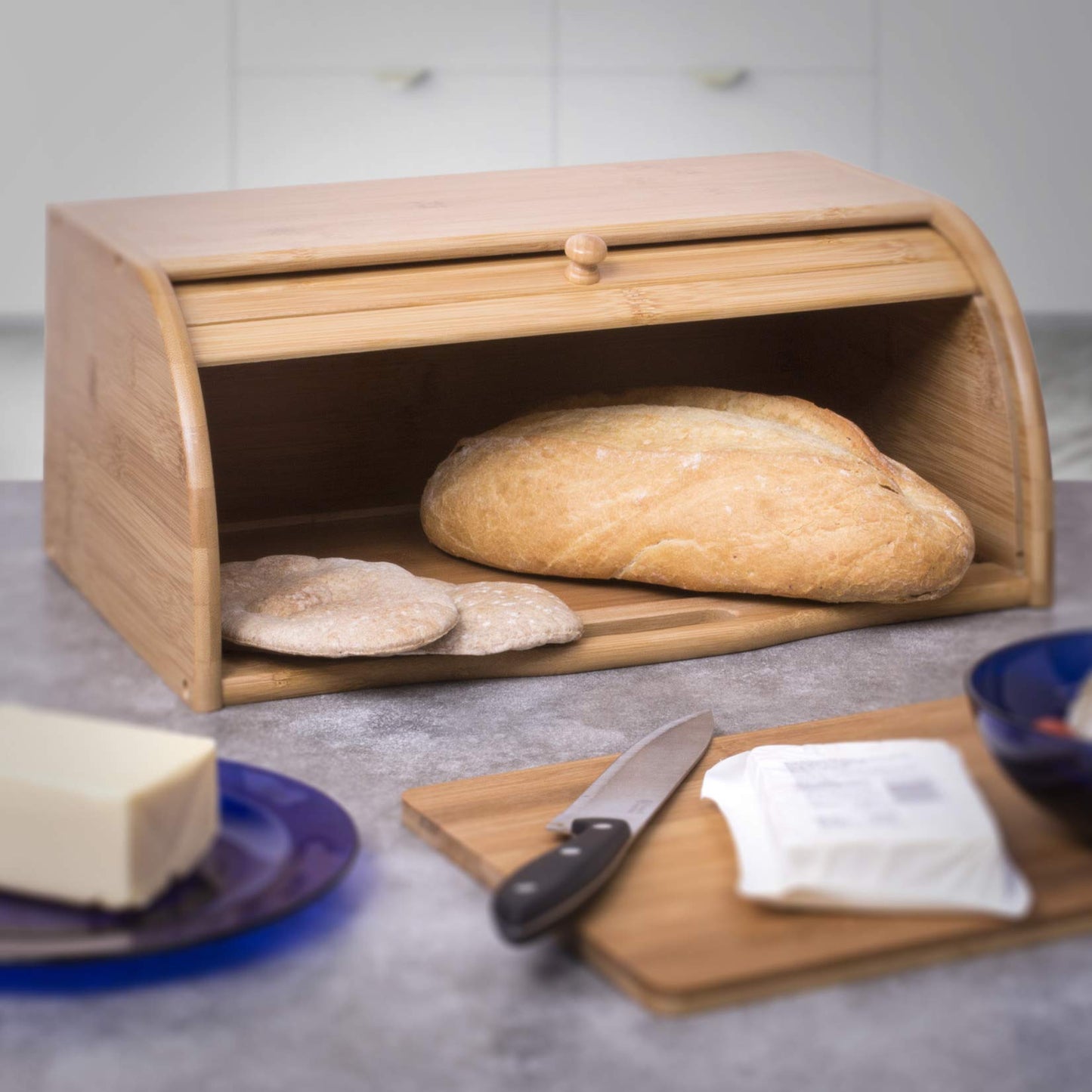 woodluv Bread Bin Countertop Bread Storage for Kitchen With Roll Top Lid, 40 x 27 x 16.5 cm Roll-Top Lid (40 x 27 x 16 cm)