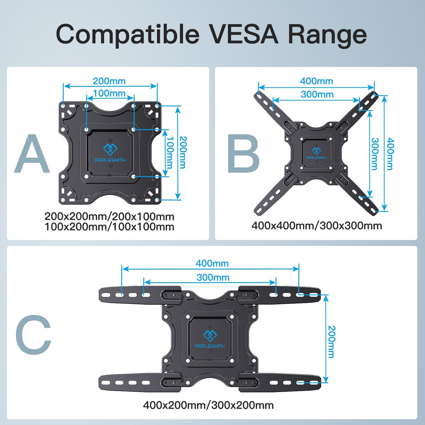 PERLESMITH TV Wall Mount, Swivels Tilts Extends Heavy Duty TV Wall Bracket for 26-60 inch Plasma & Curved TV up to 35kg Max VESA 400x400mm