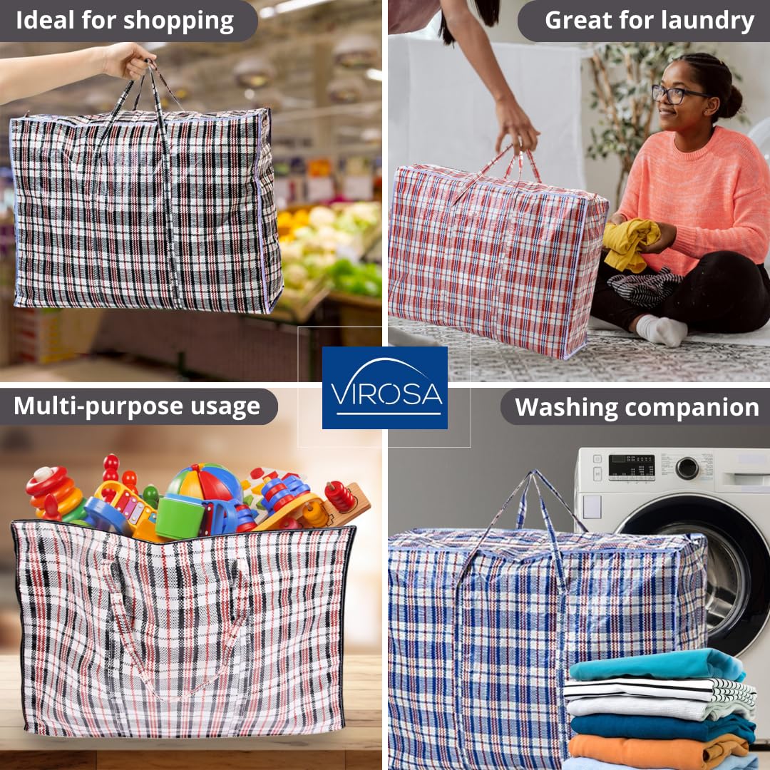 VIROSA Extra VALUE Large Strong and Durable Laundry Bags | PACK of 10 | Ideal for Laundry/Moving House/Shopping/Storage | Reusable Store Zip Bag