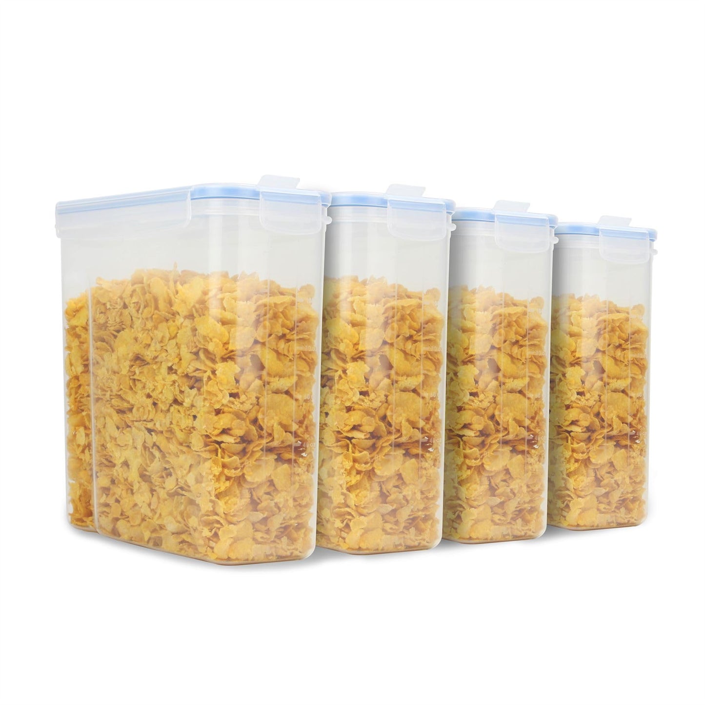 Pukkr Cereal Containers | Airtight Food Storage Dispenser | Kitchen Accessories | Easy Pour Lid | Set of 4 - Labels & Pen Included | Fresh Seal Clips (2.4 Litre) 2.4 Litre