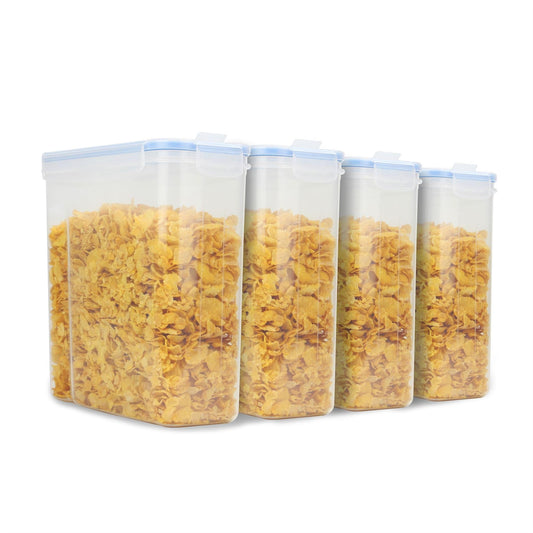 Pukkr Cereal Containers | Airtight Food Storage Dispenser | Kitchen Accessories | Easy Pour Lid | Set of 4 - Labels & Pen Included | Fresh Seal Clips (2.4 Litre) 2.4 Litre