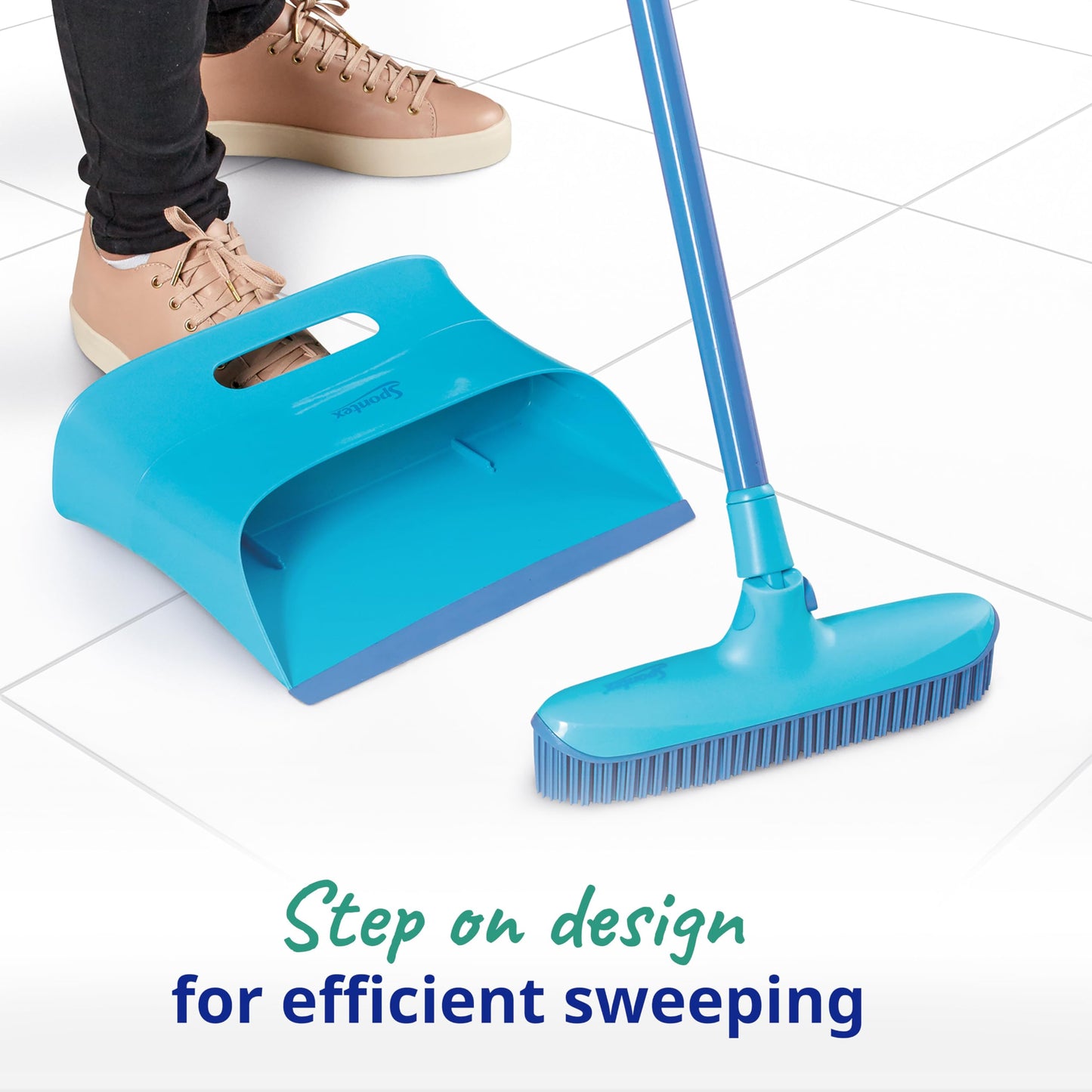 Spontex Catch & Clean Indoor Rubber Broom and Dustpan Set - Dustpan and Brush Set for Pet Hair Removal - Rubber Brush for Wet & Dry Sweeping Plus Multi-Surface Cleaning New Compact