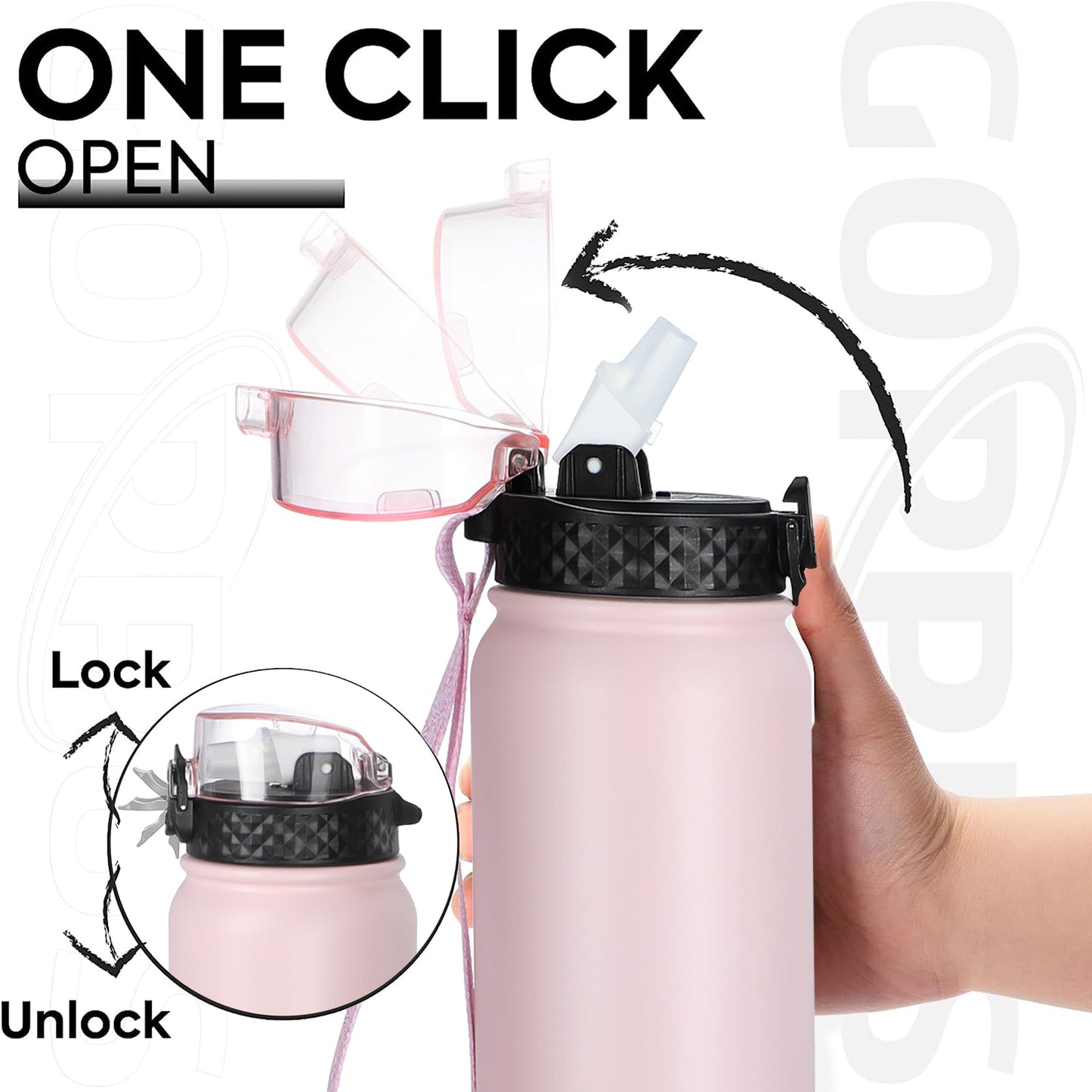 GOPPUS 1L/32oz Stainless Water Bottle with Straw 1 Litre Hot Thermal Water Flask Double Wall Steel Water Bottles Insulated Water Bottles Leakproof Cold Water Bottle Adult Pink 1000ml/32oz-1 Lid