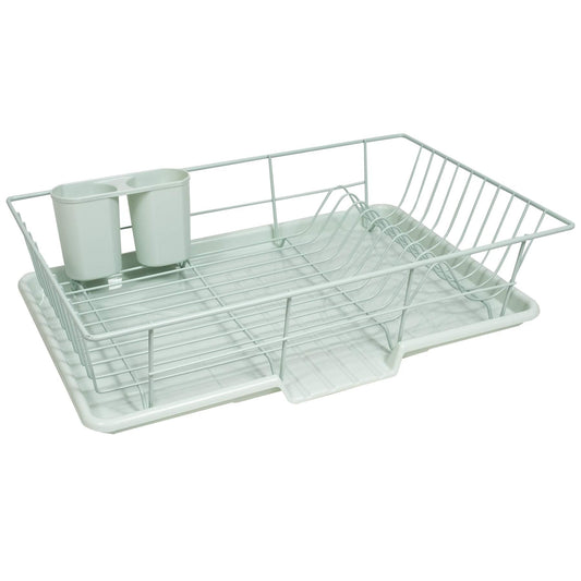 Sweet Home Collection 3 Piece Dish Drainer Rack Set with Drying Board and Utensil Holder, Metal, Plasic, Mint 12" x 19" x 5"