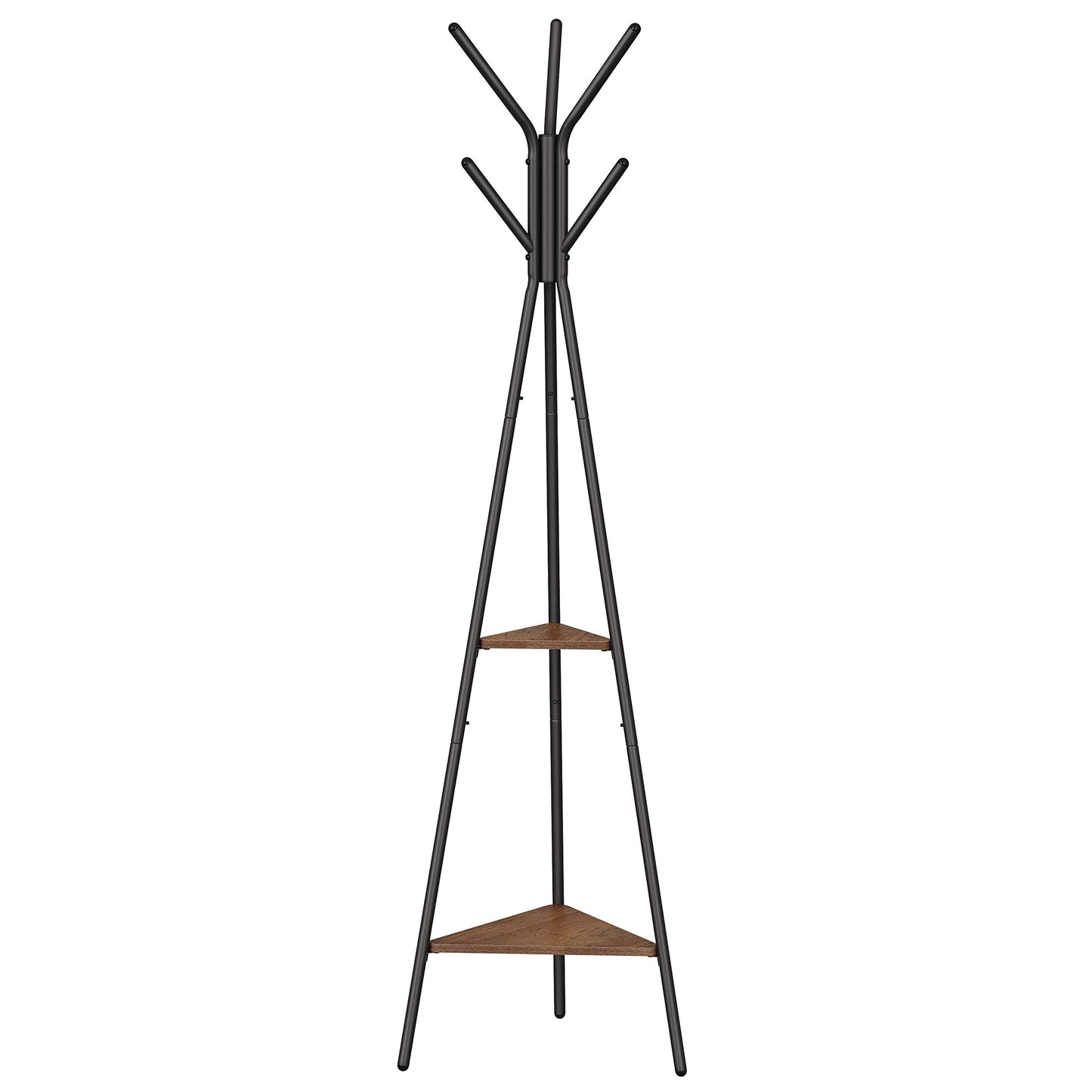 VASAGLE Rack Stand, Coat Tree, Hall Tree Free Standing, Industrial Style, with 2 Shelves, for Clothes, Hat, Bag, Hazelnut Brown and Black RCR016B01 Hazelnut Brown + Black