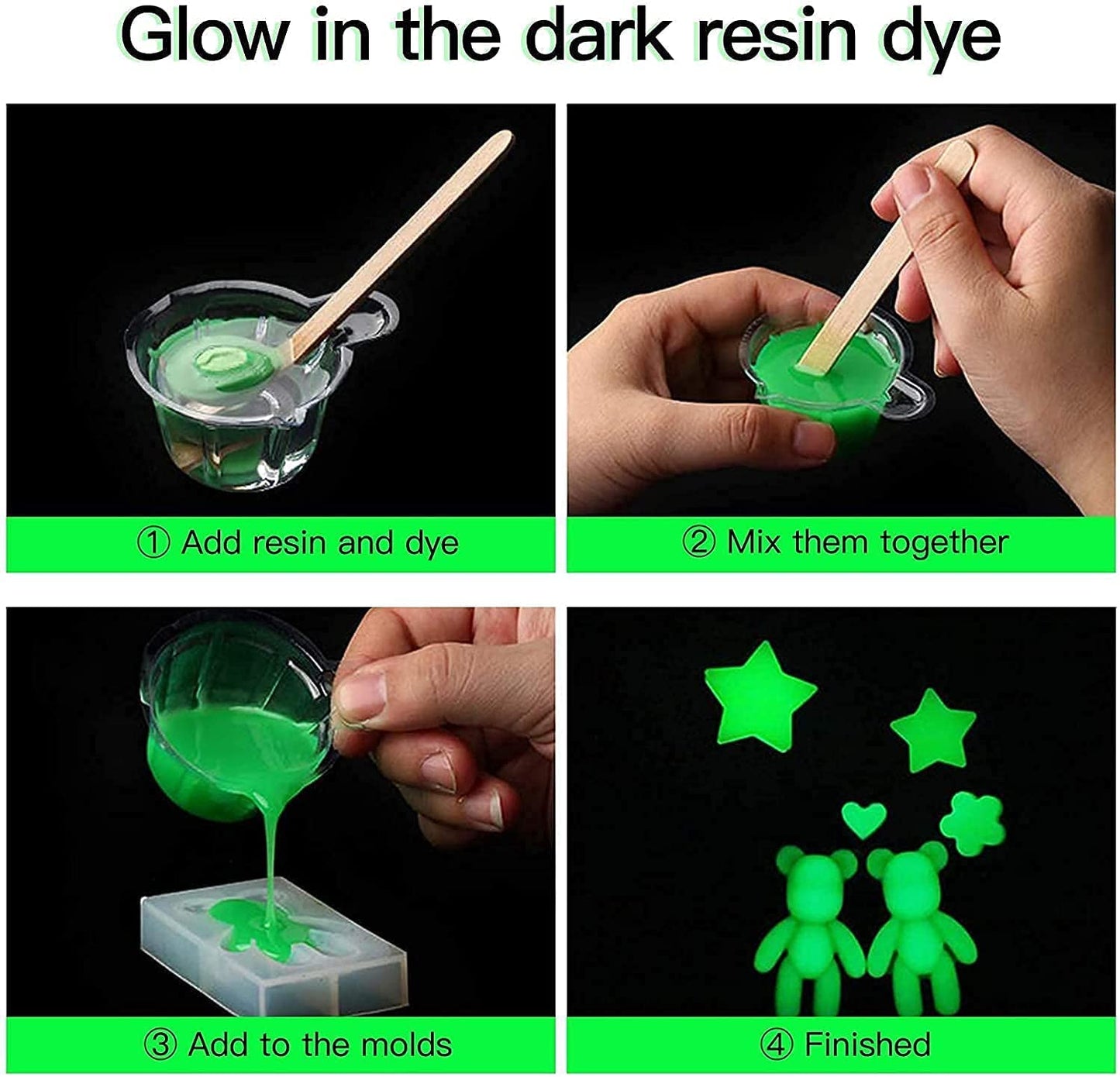 Glow in The Dark Powder 12 Colors Epoxy Resin Dye Luminous Pigment Powder Safe Long Lasting for Fine Art, DIY Nail Art, Epoxy Resin Colorant, Acrylic Paint, DIY Crafts and Theme Party, 0.7oz Each