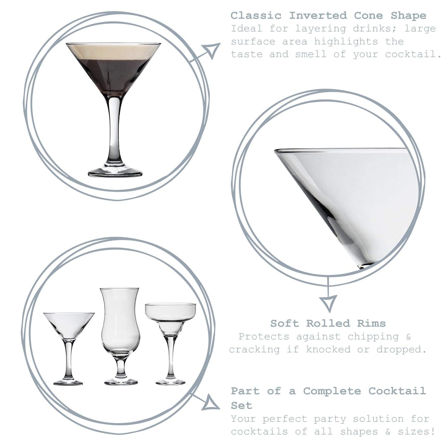 Rink Drink Martini Glasses - Classic Cocktail Party Stemware Glasses for Manhattan, Grasshopper, Espresso - 175ml - Pack of 6