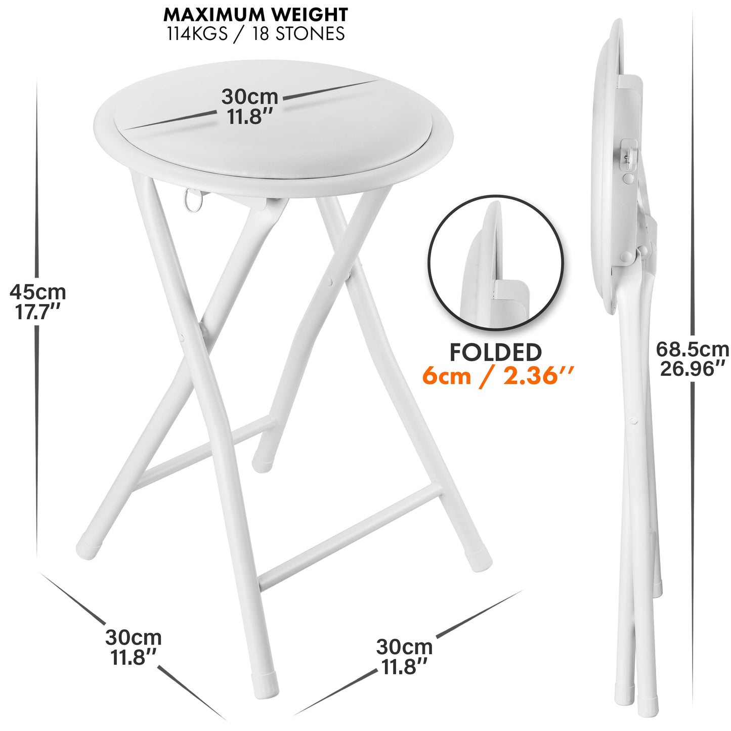 Nyxi Round Compact Folding Stool Chair for Home Office (1 X Stool, White) 1 X Stool