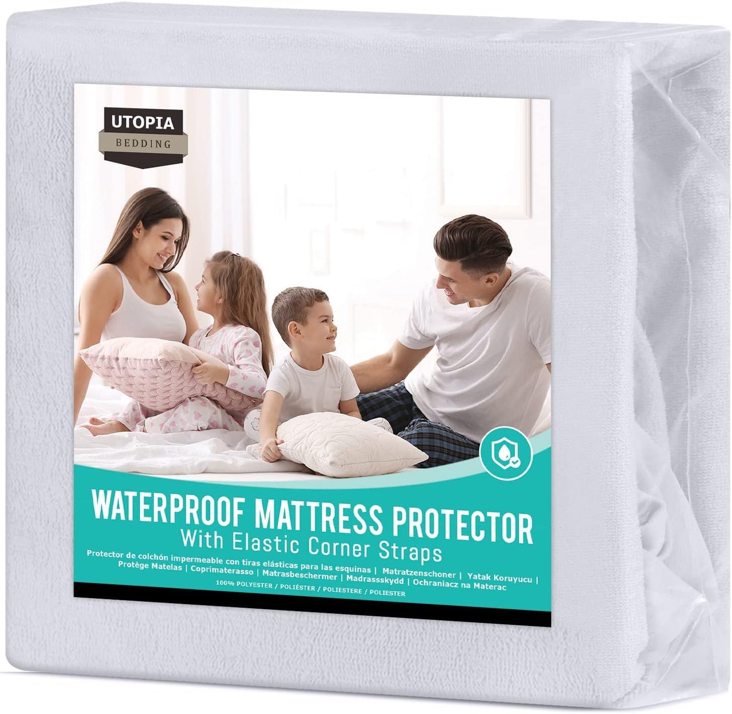 Utopia Bedding Waterproof Strap Mattress Protector Euro Double 140 x 200 cm White, Fits Up to 30cm Deep Mattresses, Premium Terry Mattress Protector, 4 Side Elastic Strap Mattress Cover