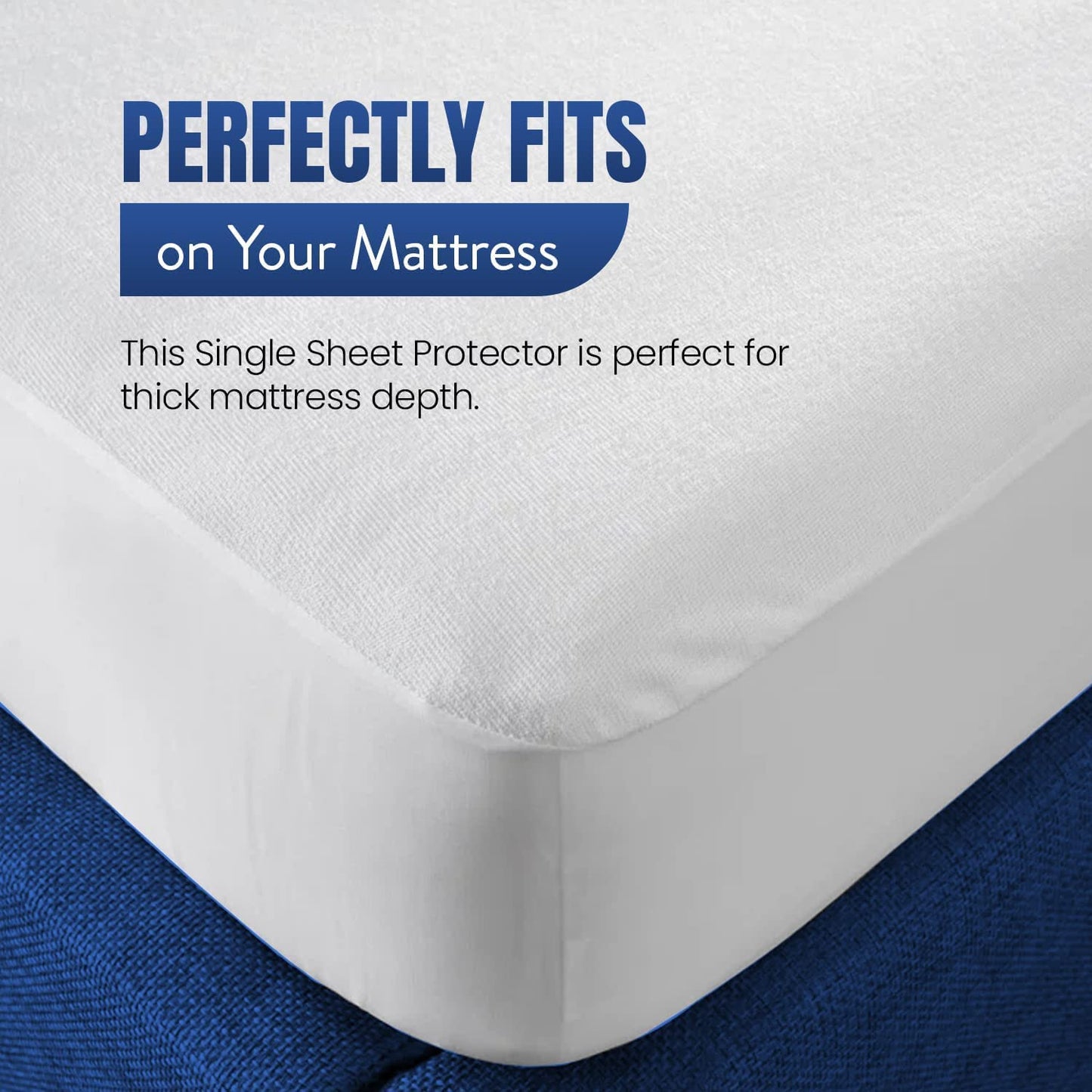 Sunshine Comforts Cotton Waterproof Mattress Protector Single- Ultra-Soft, Breathable Single Washable Waterproof Bed Sheet Non-Noisy & Super Absorbent Extra Deep Mattress Protector Waterproof Single Single (91 x 193+30)