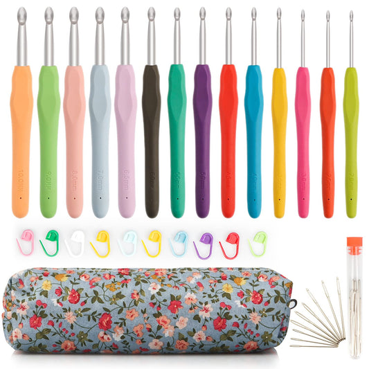 OWill 14 Piece Crochet Hooks Set, Crochet Hooks for Beginners Adults, Soft Grip Crochet Needles with Storage Case，Ergonomic Crochet Hooks for Arthritic Hands