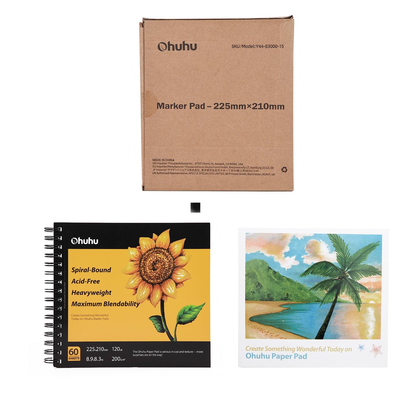 Ohuhu Sketchbook Spiral Bound - Alcohol Marker Paper - 120 Pages/60 Sheets - 200GSM Very Thick Smooth Drawing Papers - Portrait - Hardback Sketch Book for Drawing and Sketching, 22.5 x 21cm 8.9 x 8.3"