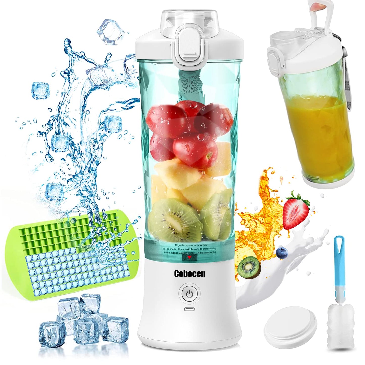 Cobocen Portable Mini Blender, Smoothie Maker for Shakes and Smoothies, 270W Waterproof with 6 Blades USB Rechargeable, 20 Oz with Travel Lid for Kitchen, Gym, Office(White) White