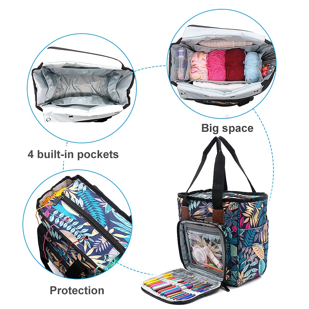 SumDirect Yarn Bag, Knitting Organizer Tote Bag Portable Storage Bag for Yarns, Carrying Projects, Knitting Needles, Crochet Hooks, Manuals and Other Accessories (Rainforest) Rainforest