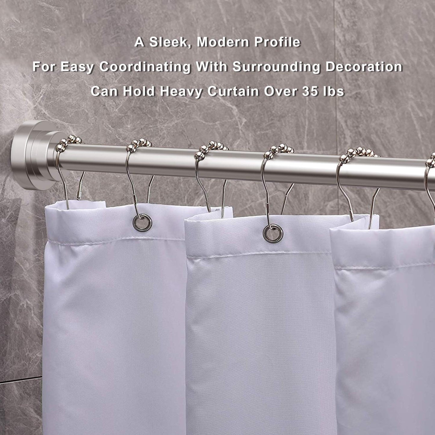 Shower Curtain Rod extendable(59-98 inches), Non-Slip, Never Rust, Tension Curtain Rod, No Drilling,304 Stainless Steel, Never Collapse,for Bathroom,Kitchen, Garderobe 150-250CM/59-98Inches Silver