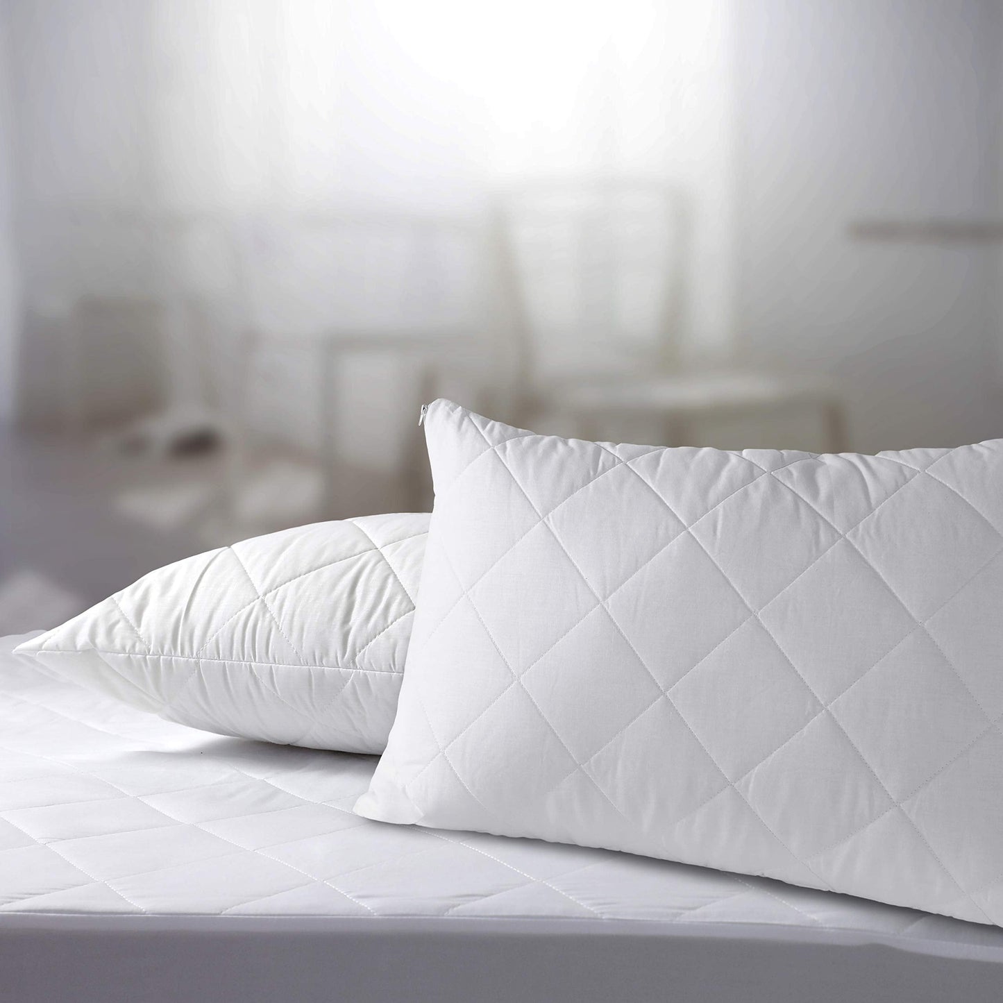 Adam Home Pillows 2 Pack Hotel Quality with Quilted Cover (2 Pillows) Filled Pillows for Stomach, Back and Side Sleeper, Down Alternative Bed Pillow-Soft Hollow-Fiber Hotel Pillows 2 Count (Pack of 1) White