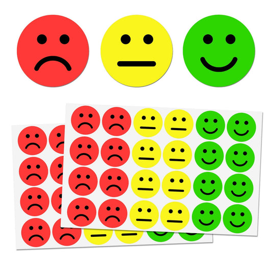 2.5cm Happy/Sad Smiling Face Stickers - Red/Yellow/Green, Pack of 1200