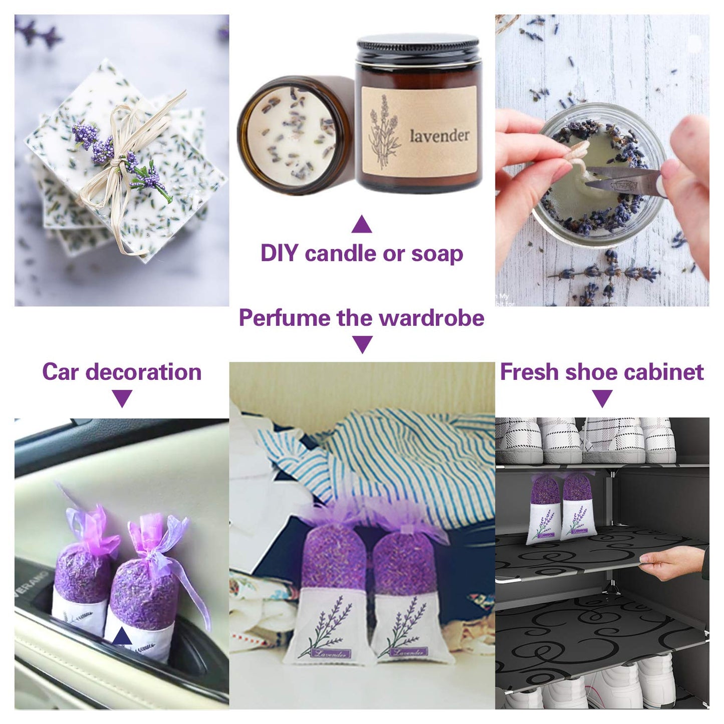 Dried Lavender Sachets, Lavender Bags, 8 x 30g Dried Lavender Flower Buds Sachets, Fragrance Bags, Home Fragrance Scented Sachets for Drawer Closets Car Wardrobes Bathrooms Purple-lavender