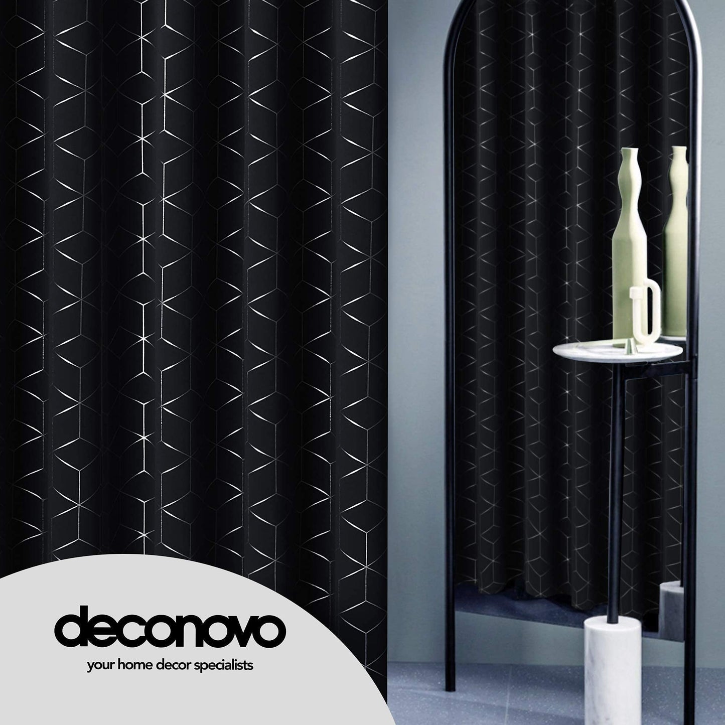 Deconovo Eyelet Blackout Curtains 90 Inch Drop, Diamond Foil Printed Thermal Insulated Curtains for Living Room, 46 x 90 Inch(Width x Length), Black, One Pair W46 x L90