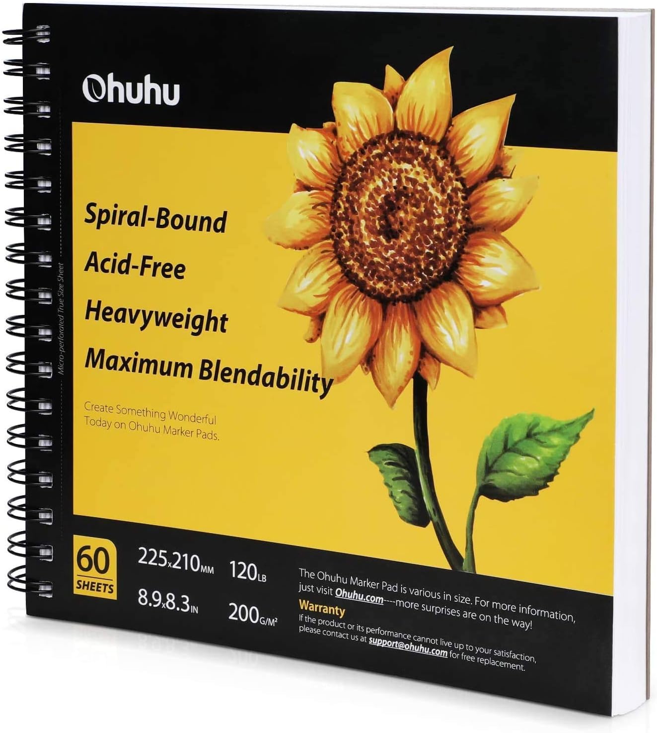 Ohuhu Sketchbook Spiral Bound - Alcohol Marker Paper - 120 Pages/60 Sheets - 200GSM Very Thick Smooth Drawing Papers - Portrait - Hardback Sketch Book for Drawing and Sketching, 22.5 x 21cm 8.9 x 8.3"