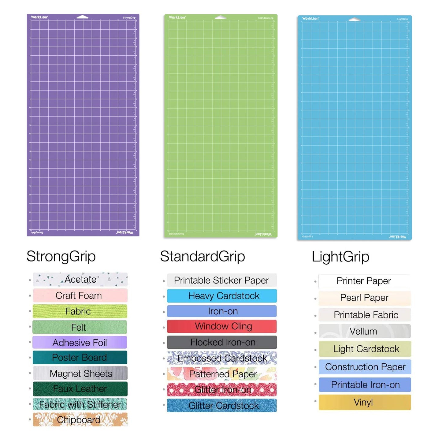 WORKLION Cutting Mat 12x24 for Cricut: Cricut Explore One/Air/Air 2/Maker Variety Adhesive Sticky StandardGrip,LightGrip,StrongGrip Non-Slip,Durable Mat - Accessories for Cricut Purple/Green/Blue 12x24 Inch