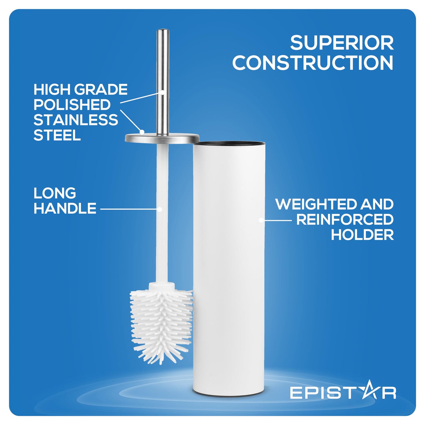 EPISTAR Silicone Toilet Brush & Holder Set, Stainless Steel (White) White