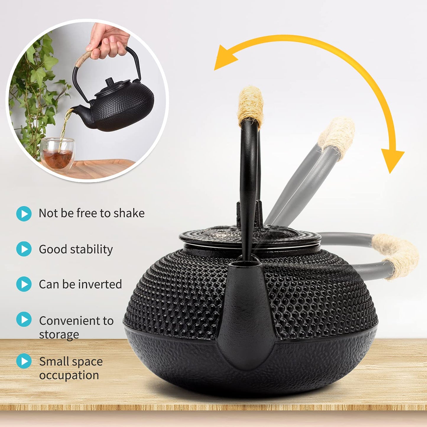 SUSTEAS Teapot Japanese Tetsubin Cast Iron Tea Kettle with Stainless Steel Infuser Black 900ml