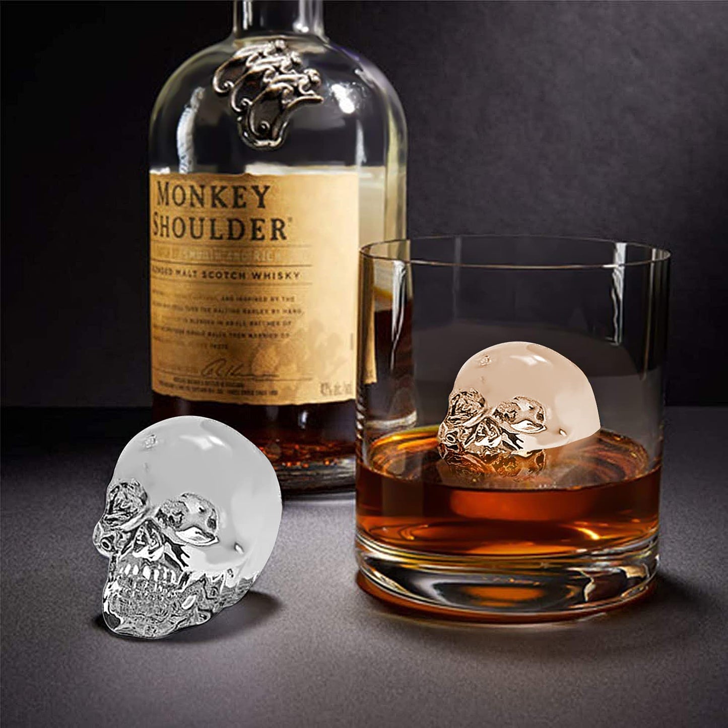 3D Skull Shape Shapes Black BPA Free Silicone Ice Cube Mold Tray with Lid Makes 4 Vivid Skulls, Perfect for Whiskey, Cocktail and Any Drink