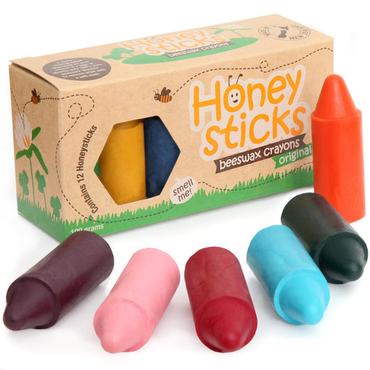 Honeysticks 100% Pure Beeswax Crayons (12 Pack) - Non Toxic Crayons Handmade with Pure Beeswax and Food Grade Colours - Child/Toddler Safe, Easy to Hold and Use - Sustainably Made in New Zealand