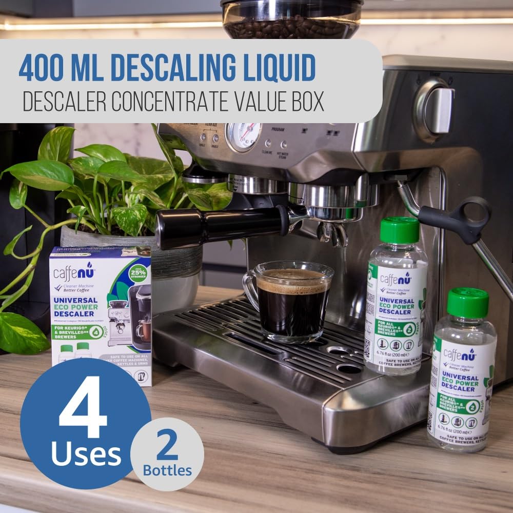 Caffenu Descaling Solution for Sage Machines (2 bottles - 4 Uses). Universal Descaler Compatible with Sage, Nespresso & All Other Espresso Machines. Removes Limescale