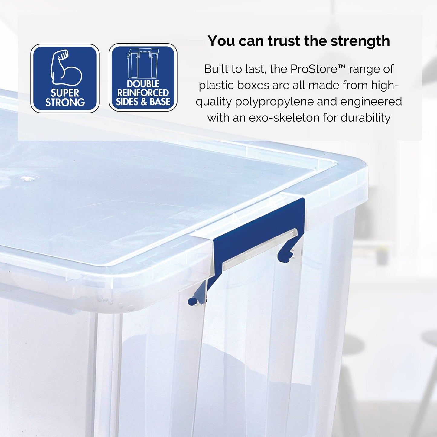 BANKERS BOX 48L Plastic Storage Boxes with Lids. ProStore Super Strong Stackable Plastic Storage Boxes (30 x 41 x 37 cm), Made in the UK, Clear 48 Litre