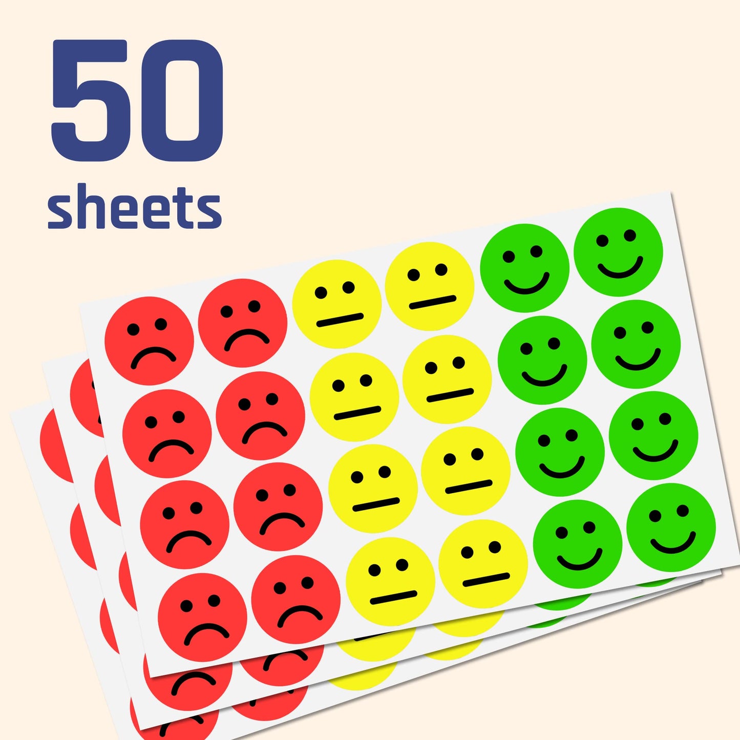 2.5cm Happy/Sad Smiling Face Stickers - Red/Yellow/Green, Pack of 1200