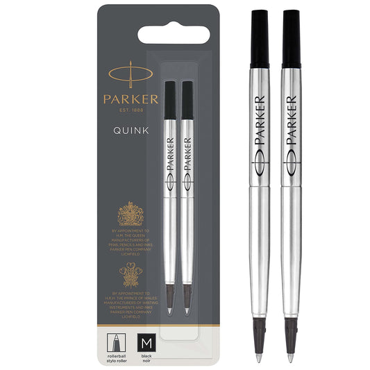 Parker Rollerball Pen Refills | Medium Point | Black QUINK Ink | 2 Count medium nib pack of 2