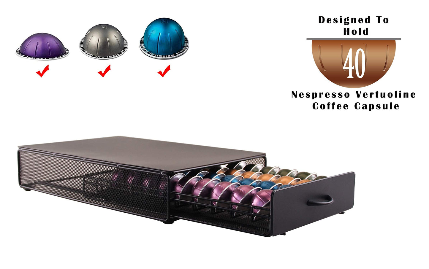 EVER RICH ® Capsules Storage Drawer Compatible with VERTUOLINE NESPRESSO Capsules (40 Capsules Capacity) (1. VertuoLine 40) 1. VertuoLine 40