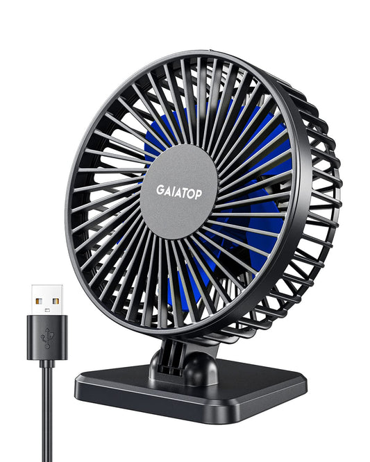 gaiatop USB Desk Fan, Small But Powerful, Portable Quiet 3 Speeds Wind Desktop Personal Fan, Adjustment Mini Fan for Better Cooling, Home Office Car Indoor Outdoor Blue