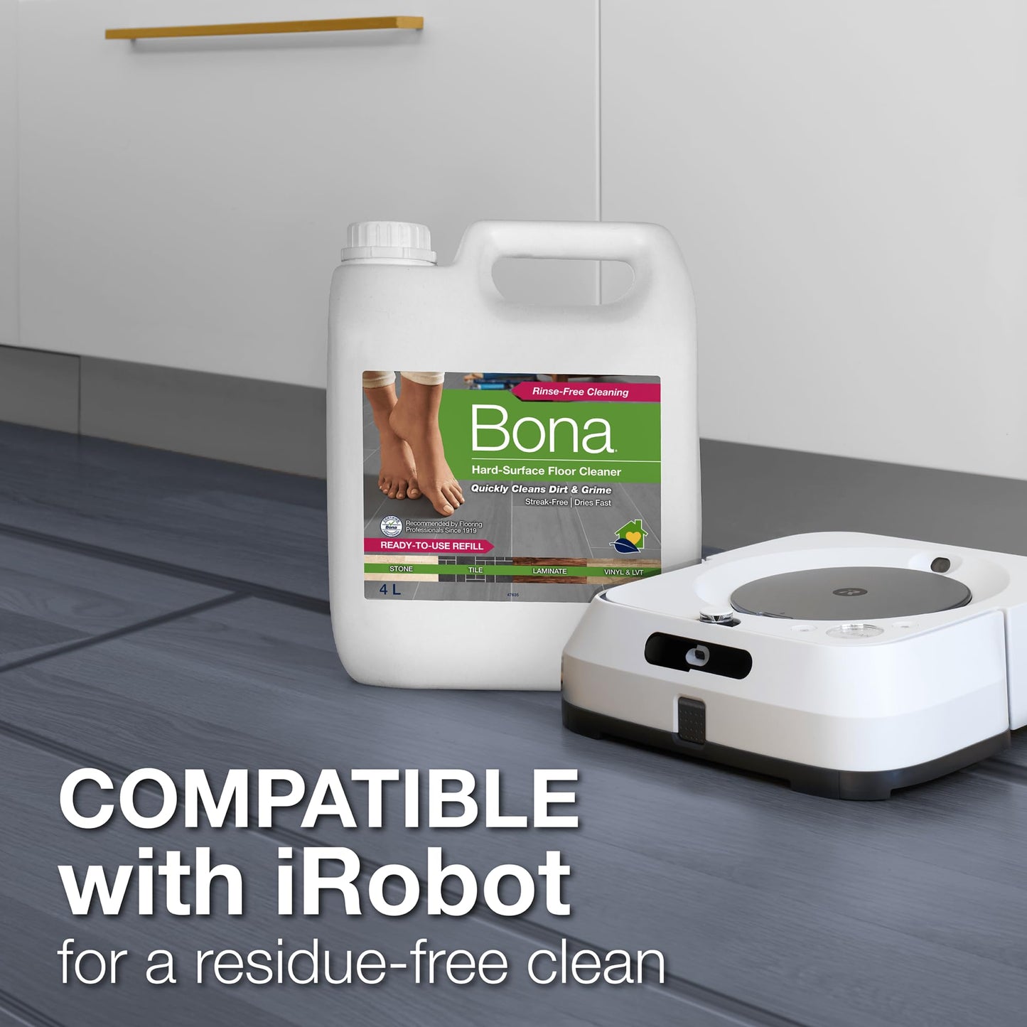 Bona Floor Cleaner Liquid for Hard-Surfaces, Robot Liquid, Suitability: LVT & Laminate Floor Cleaner, Tile Cleaner, Stone Floor Cleaner, 4 Litre Floor Cleaning Liquid Refill Bottle