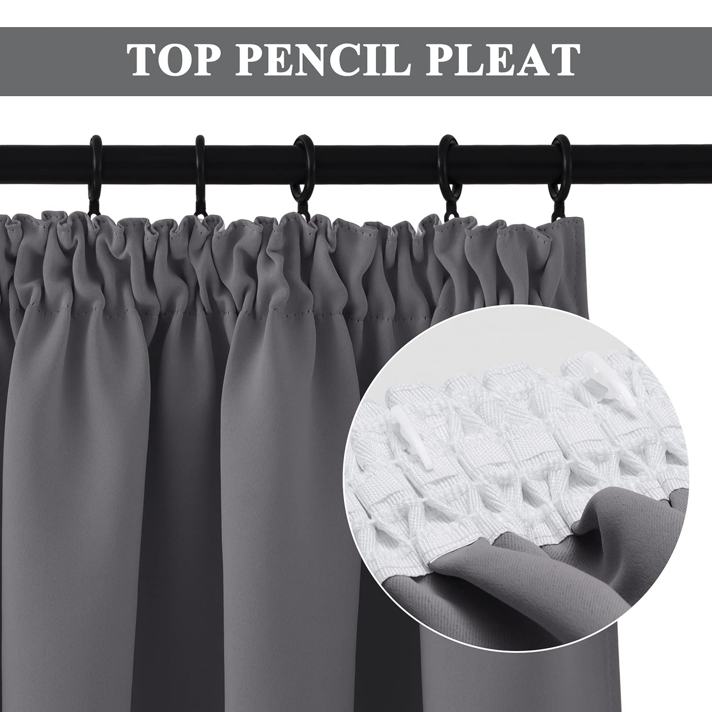 PONY DANCE Blackout Curtains Living Room - Grey Thermal Pencil Pleat Curtains Drapes 90 Drop for Energy Saving Large Window Treatment for Bedroom/Sliding Glass Door, 2 Panels, W66 X L90 2x W66" X L90" Gray