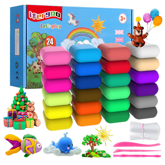 Air Dry Clay Kit, iFergoo 24 Colors Modeling Clay for Kids, with Free Tools and Manuals,Wonderful Air Hardening Clay, Educational Creative Gift for Kids.