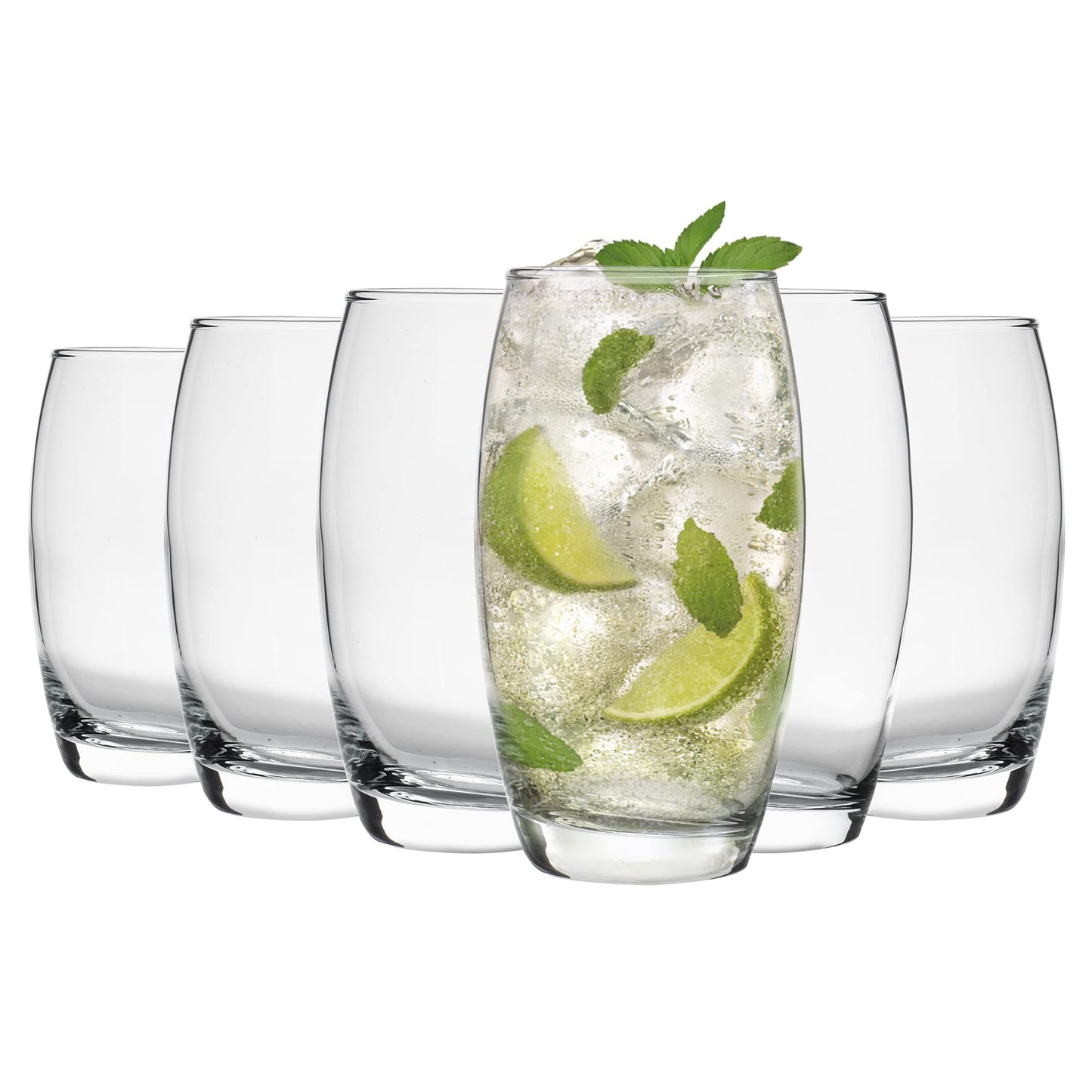 6x 510ml Hiball Glasses - 'Tondo' Range - Modern Highball Cocktail Juice Water Tall Drinking Tumblers - Dishwasher Safe - By Argon Tableware