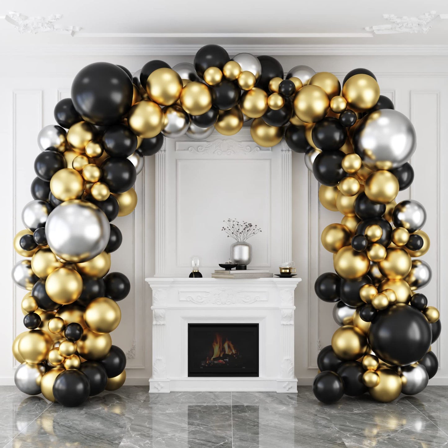 134pcs Balloon Arch Kit,Black Gold Balloons Arch,Black Gold Silver Birthday Balloons,Black Balloons Garland for Birthday Party Decorations Men Boys,Graduation,Wedding,Prom,Retirement,New Year Black Gold